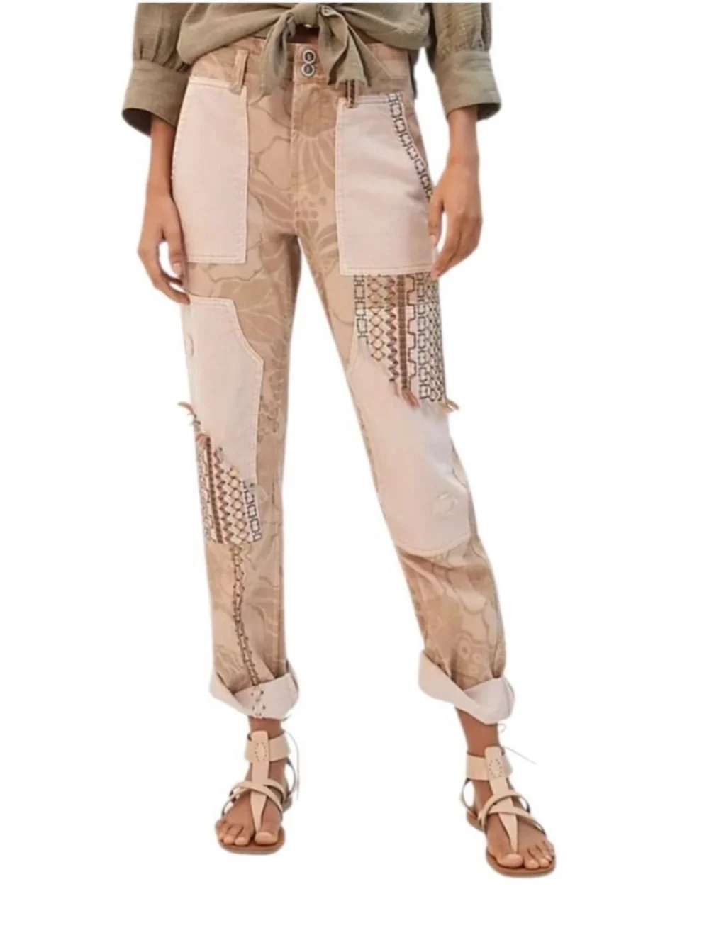 Anthropology’s Pilcro Neutral Patchwork Wide-Leg Jeans in Beige and Cream - Picture 7 of 15